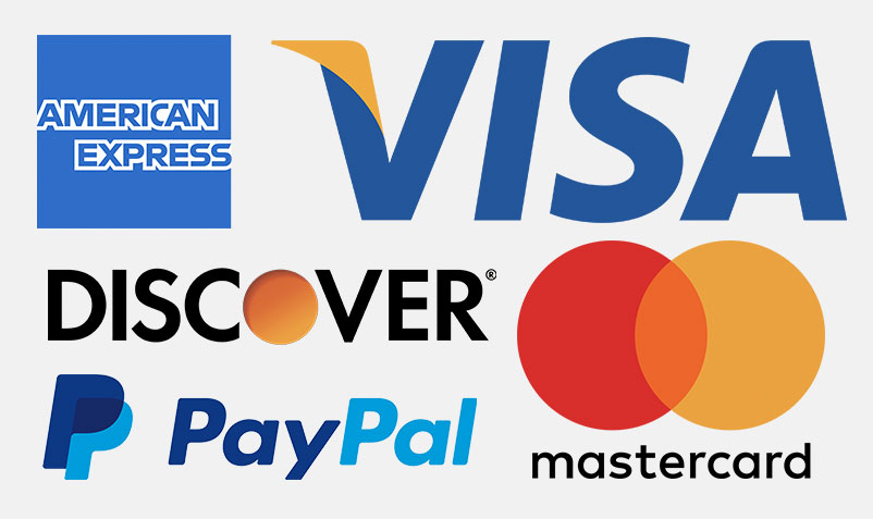 American Express. Visa. Discover. Mastercard. Paypal